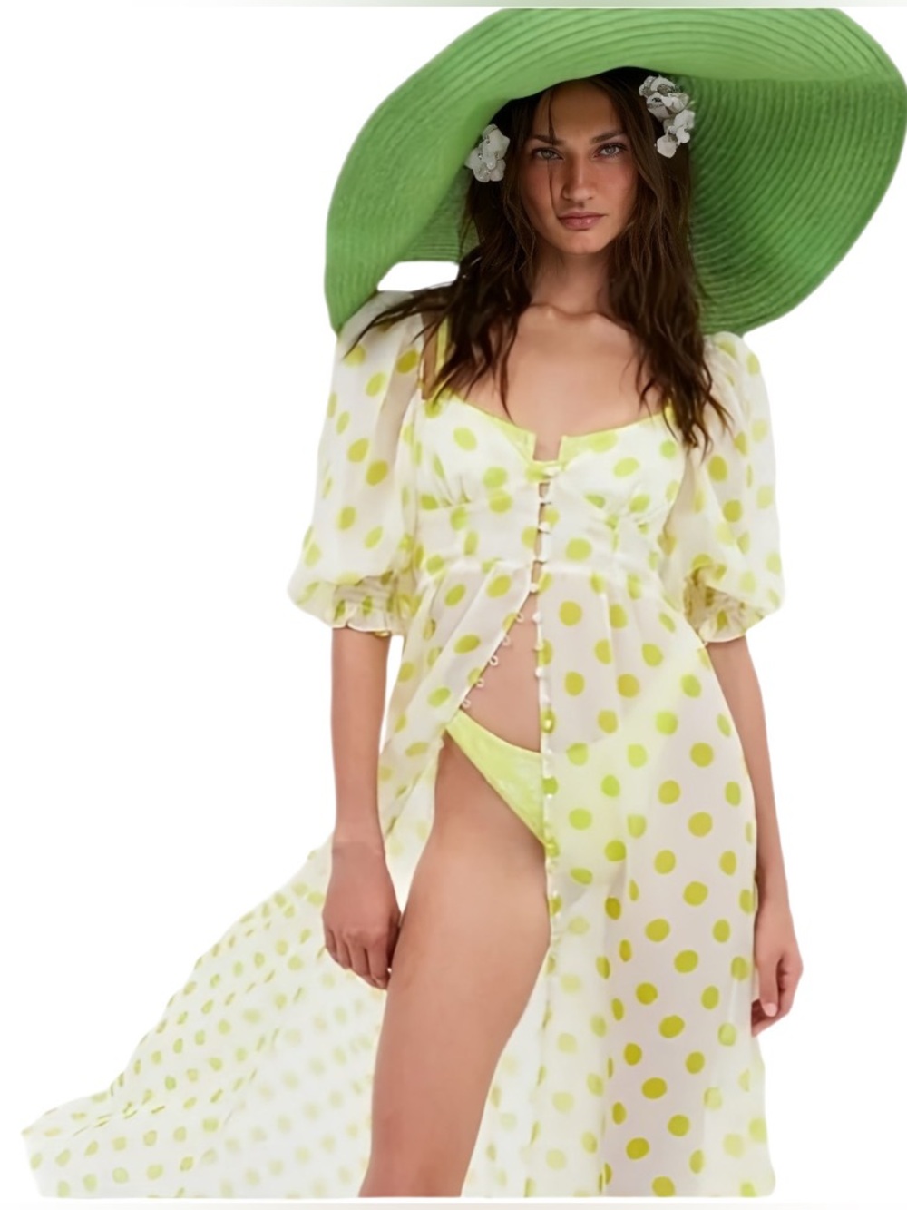 For Love And Lemons Megan Maxi Dress Yellow Polka Dot Size M NWT